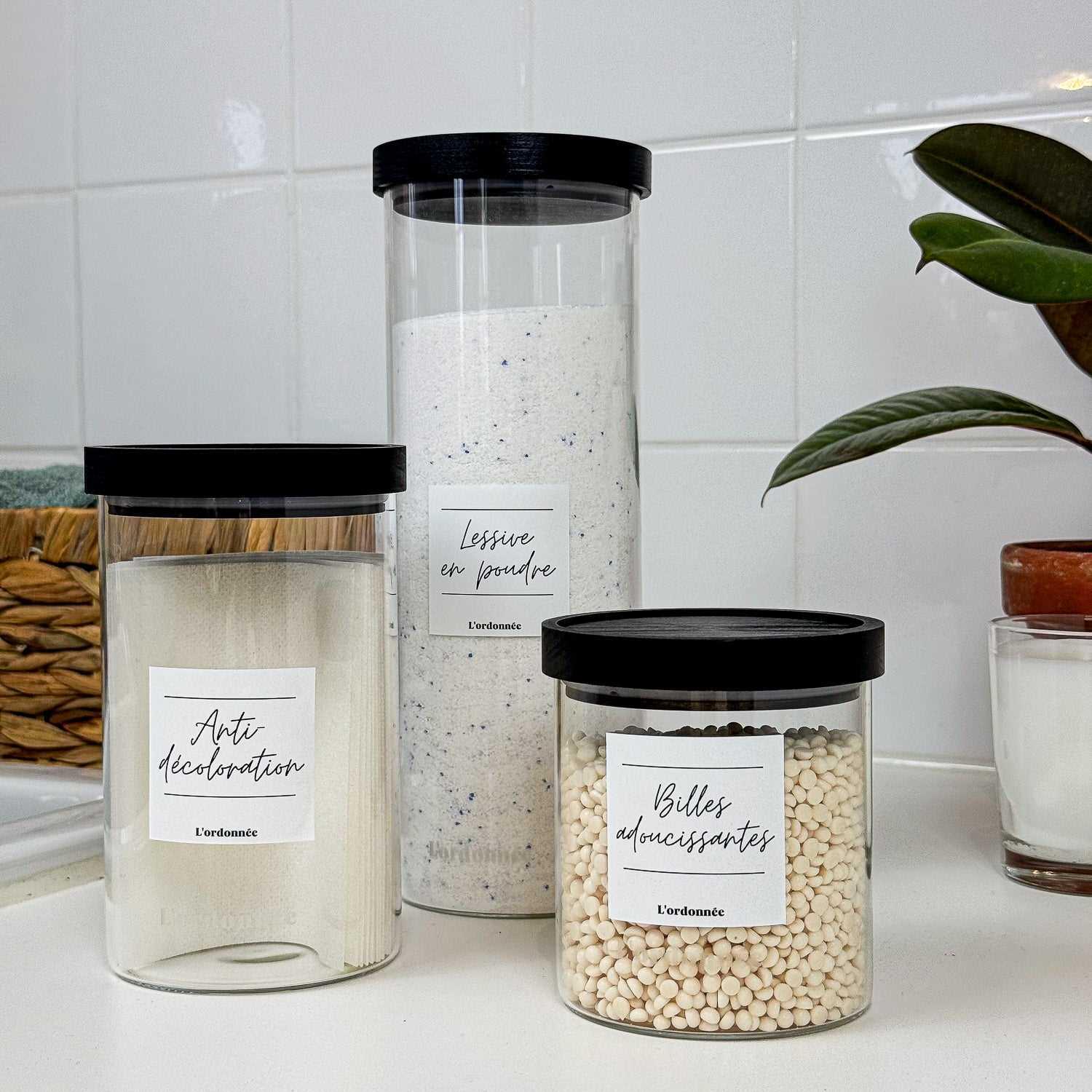 Bocal en verre avec couvercle en bois de hêtre noir 500 ml - L'ordonnée