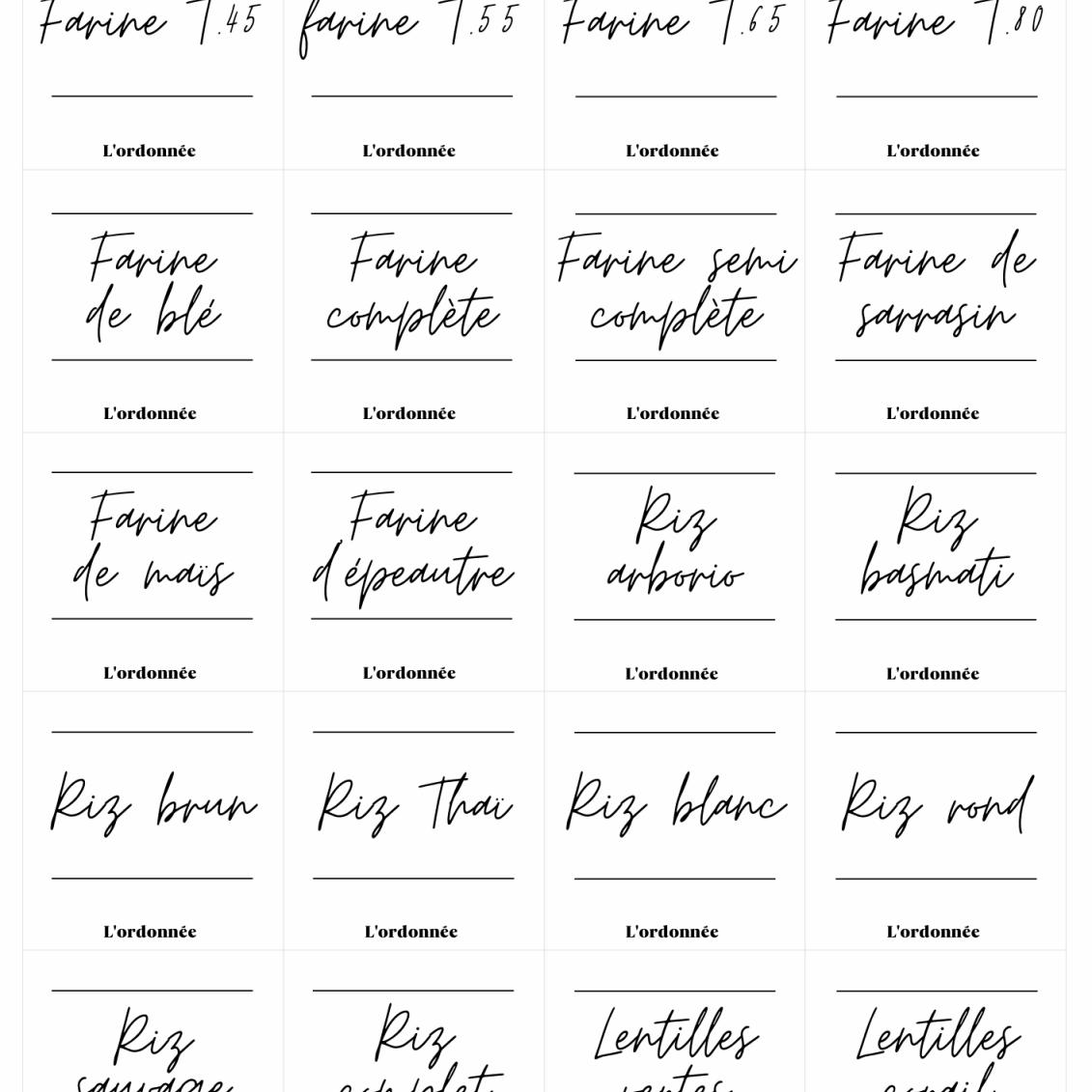 Pack de 120 étiquettes cuisine - Design Gabrielle - L'ordonnée