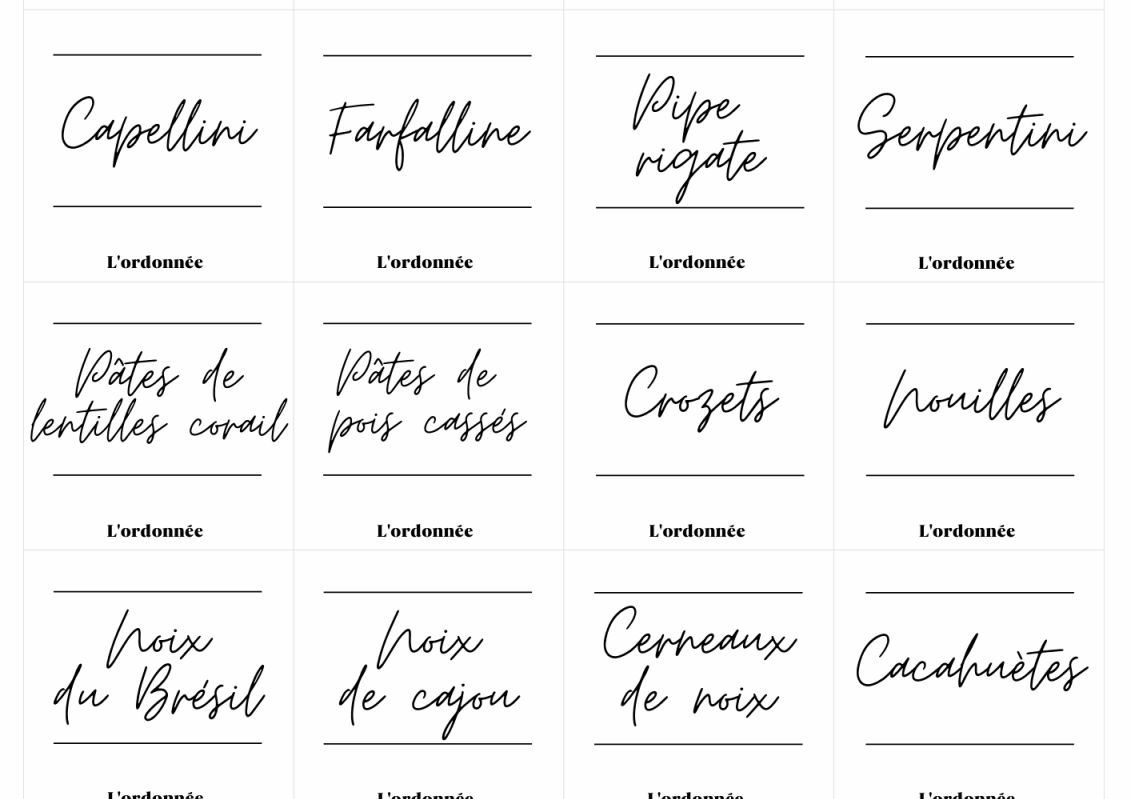 Pack de 120 étiquettes cuisine - Design Gabrielle - L'ordonnée