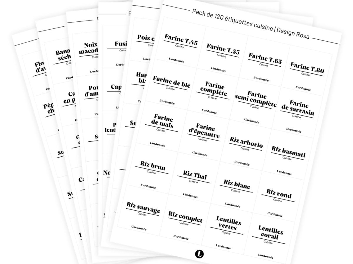 Pack de 120 étiquettes cuisine - Design Rosa - L'ordonnée