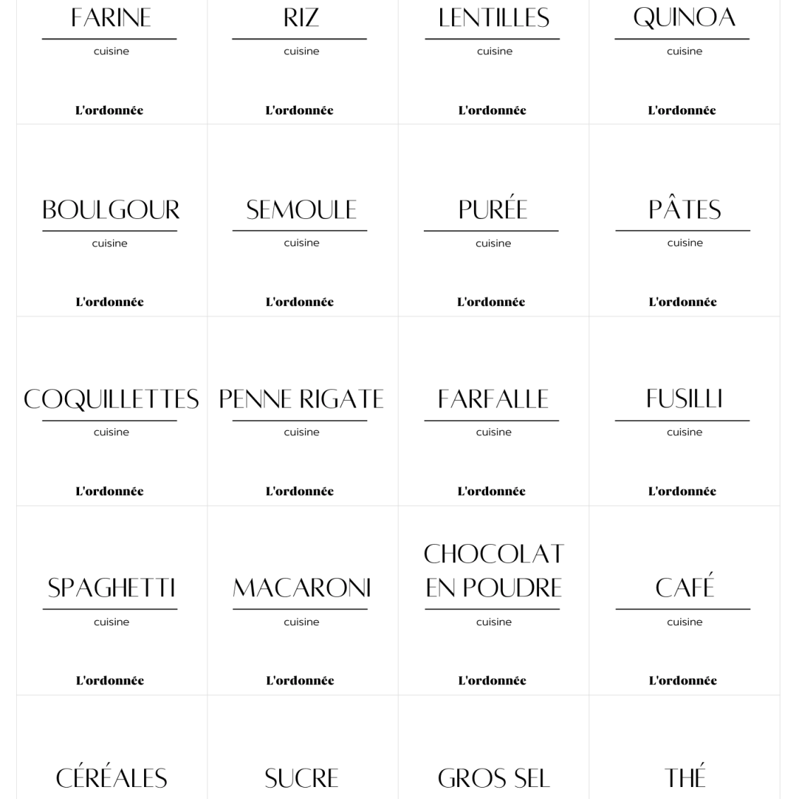 Pack de 20 étiquettes cuisine - Design Olympe - L'ordonnée
