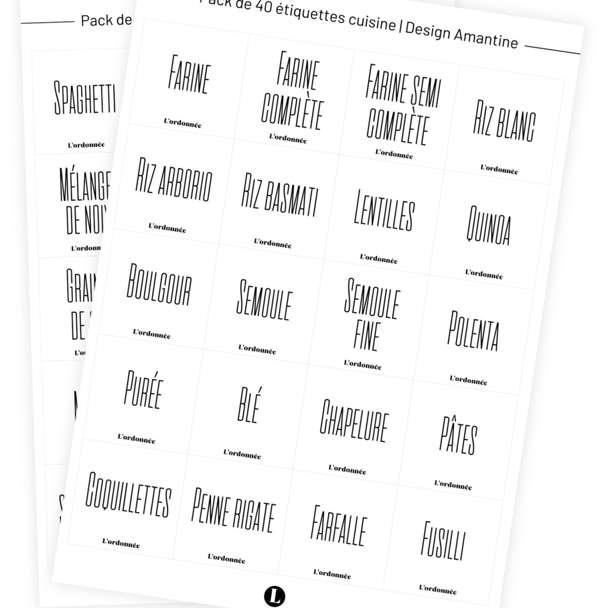 Pack de 40 étiquettes cuisine - Design Amantine - L'ordonnée