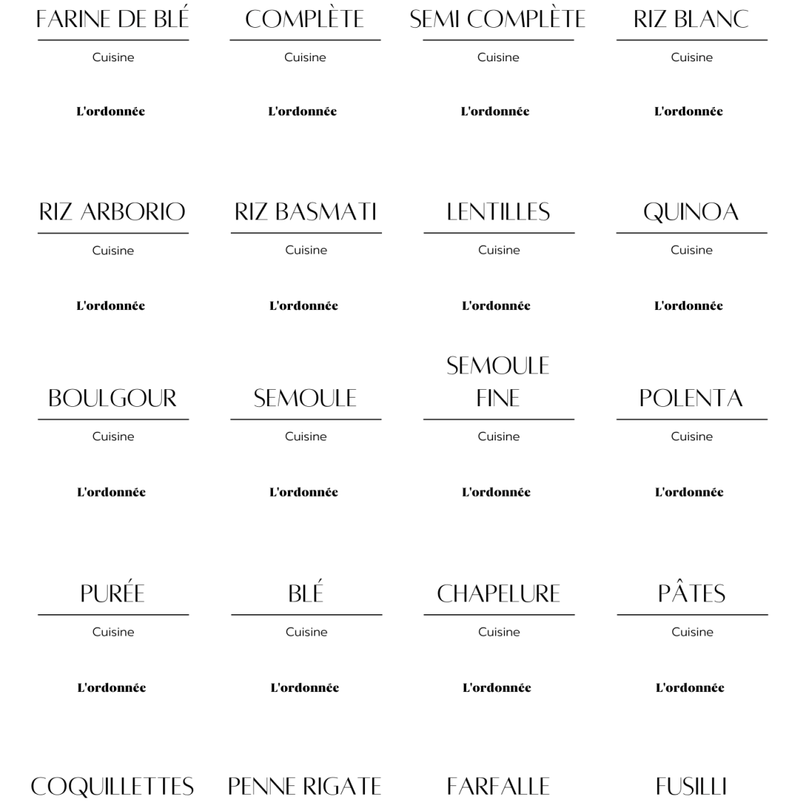 Pack de 40 étiquettes cuisine - Design Olympe - L'ordonnée