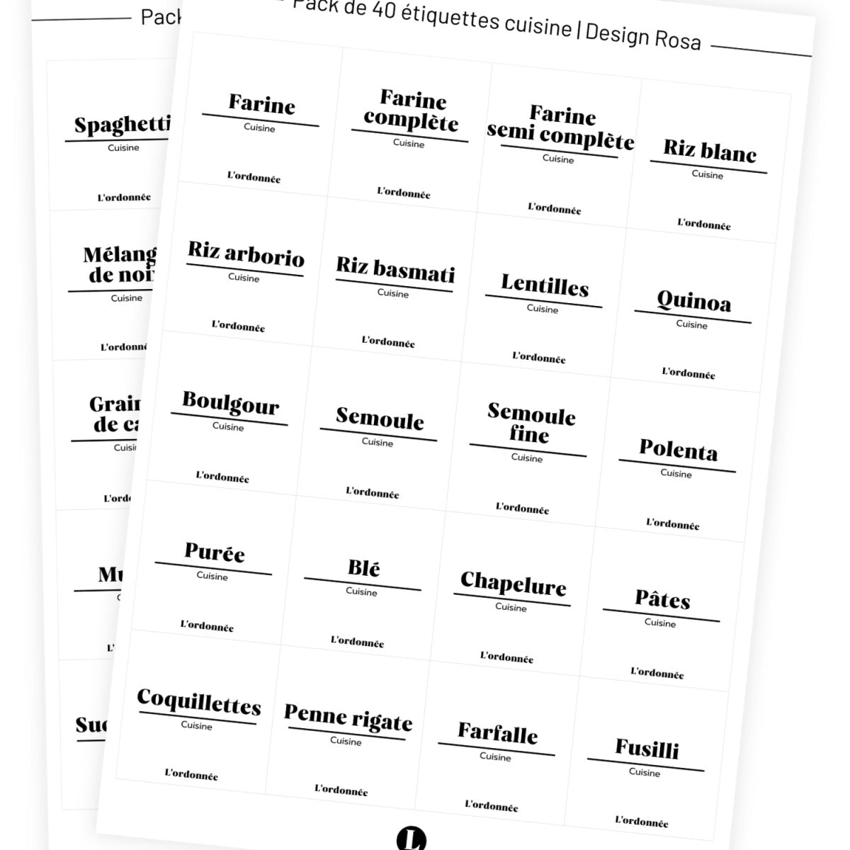 Pack de 40 étiquettes cuisine - Design Rosa - L'ordonnée