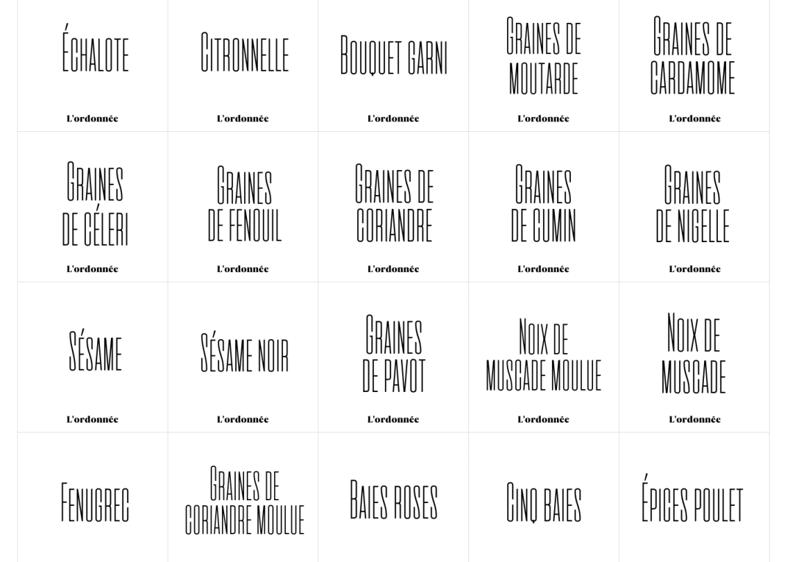 Pack de 90 étiquettes épices - Design Amantine - L'ordonnée