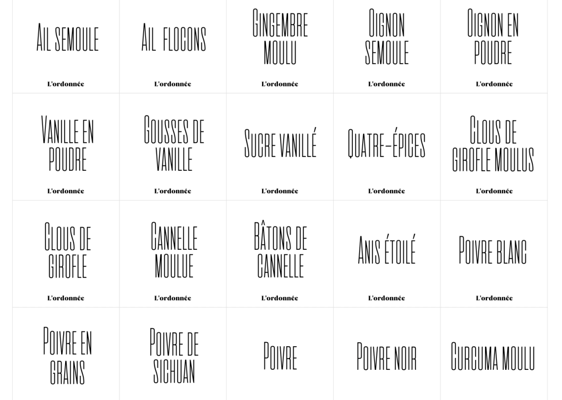 Pack de 90 étiquettes épices - Design Amantine - L'ordonnée