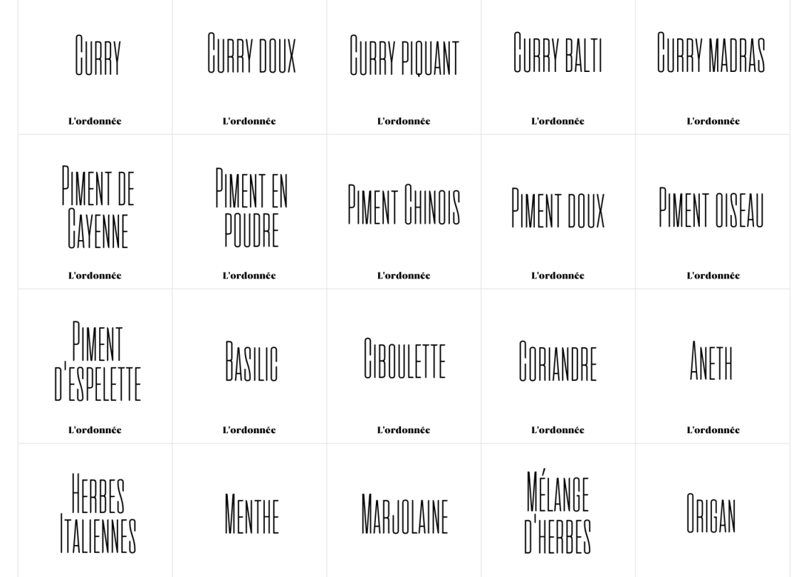 Pack de 90 étiquettes épices - Design Amantine - L'ordonnée