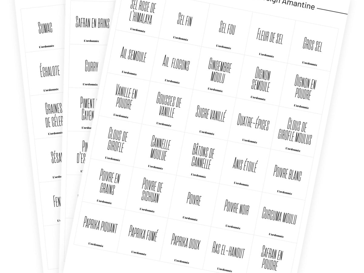 Pack de 90 étiquettes épices - Design Amantine - L'ordonnée
