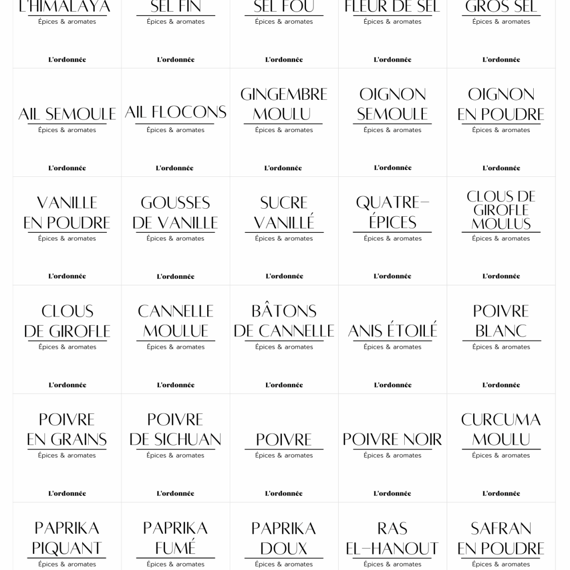Pack de 90 étiquettes épices - Design Olympe - L'ordonnée