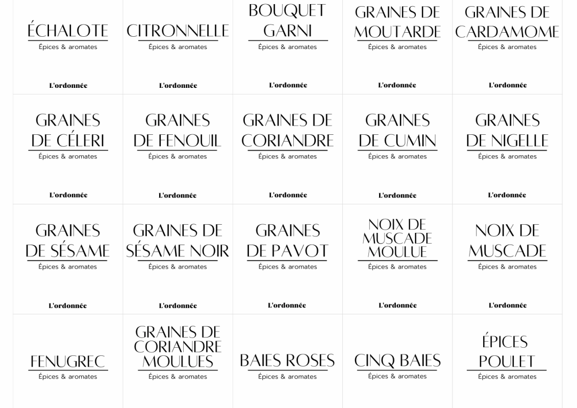 Pack de 90 étiquettes épices - Design Olympe - L'ordonnée