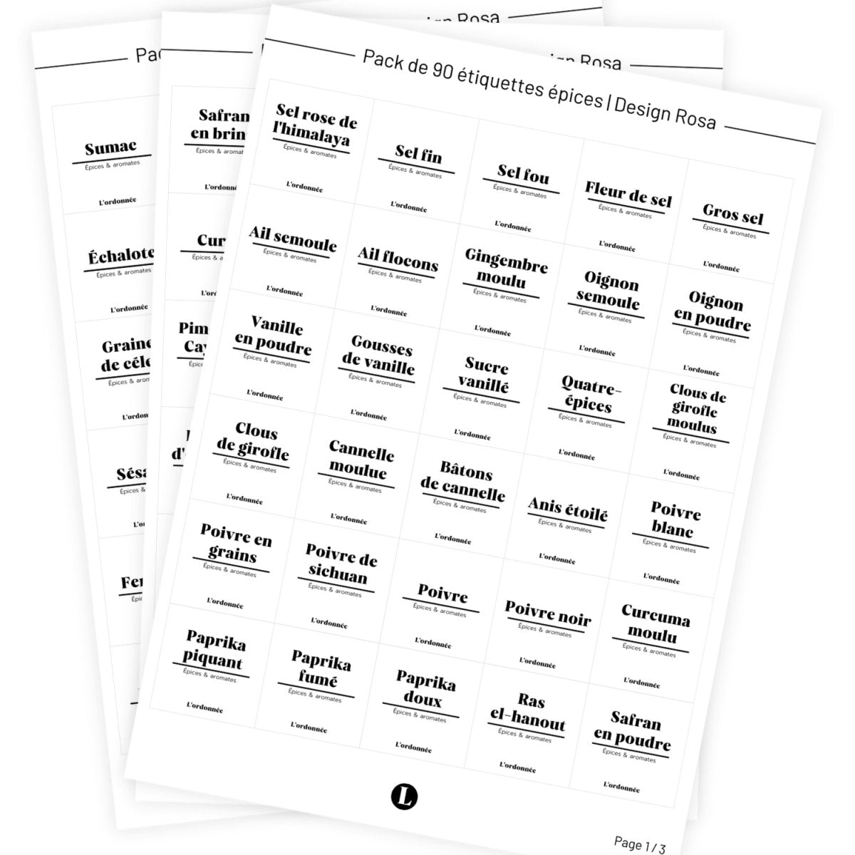 Pack de 90 étiquettes épices - Design Rosa - L'ordonnée